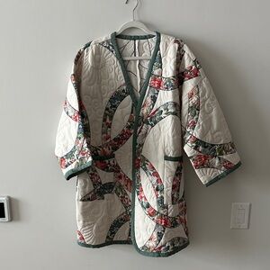Anthropologie Cream and Floral Quilted Robe